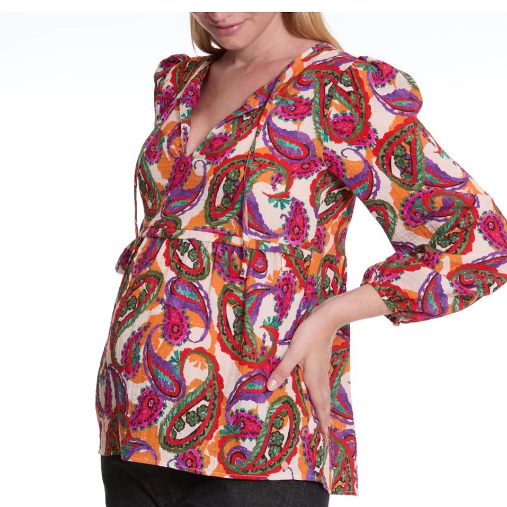 Cache Coeur Balloon Sleeve Maternity Nursing Blouse Latina Multicolor size Large